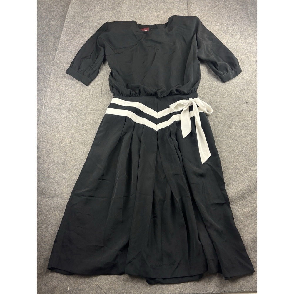 VTG Halmode Petites Women's 10 Secretary Dress V Detail Bow Blouson Midi Preppy